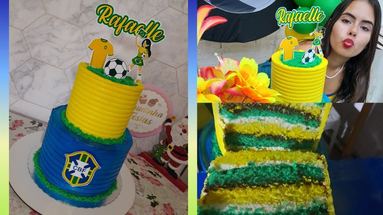 bolo do Brasil 2 andares bolo lindo do Brasil Rafaelle #faz18  @claudinhafestas500